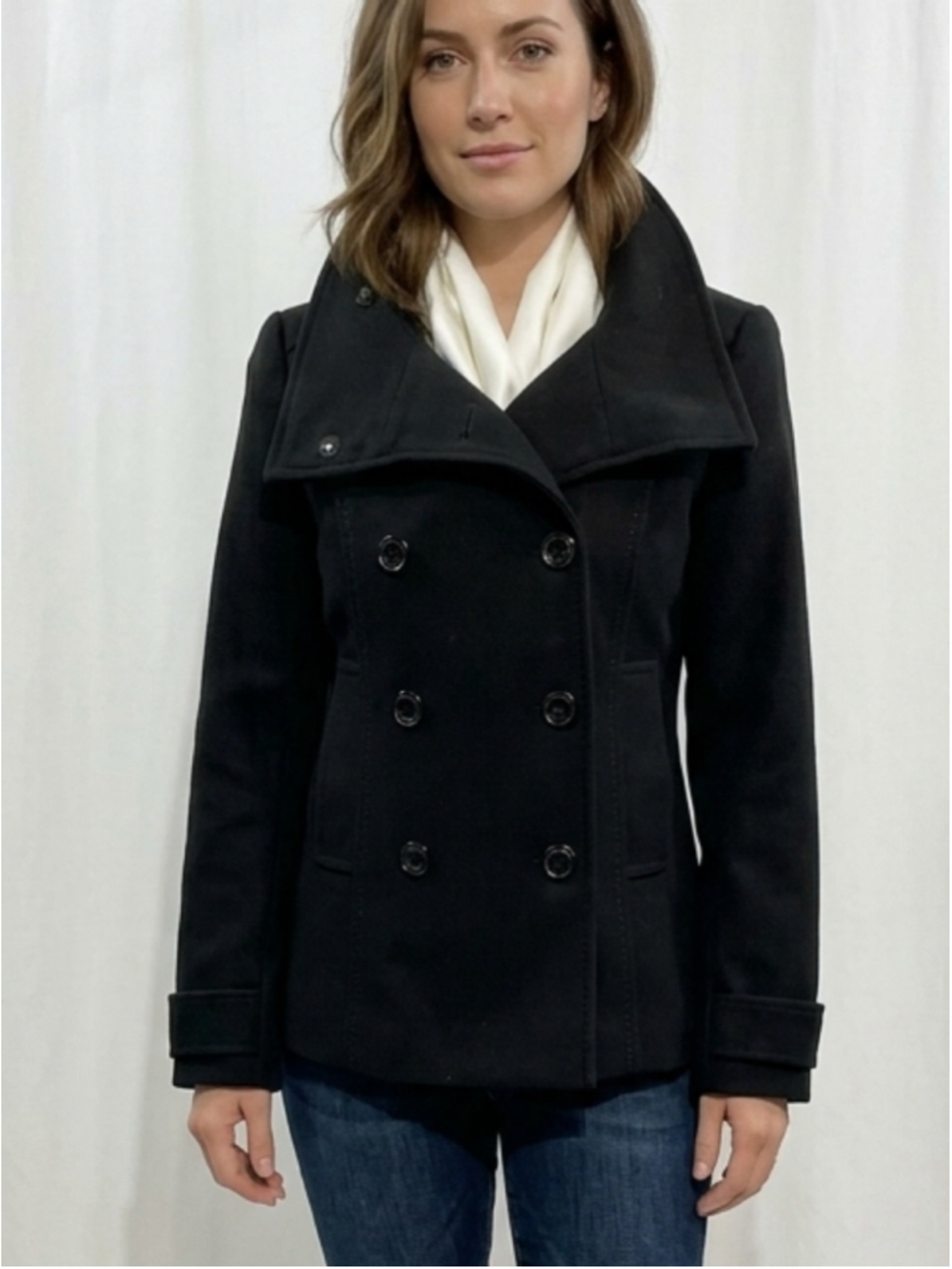 Women's H&M Black Pea Coat Size 6 double breasted, classic.